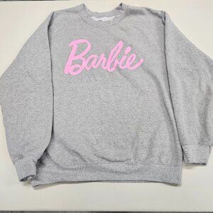 Barbie Crewneck Sweatshirt Women's Medium Gray Logo Pullover Long Sleeve